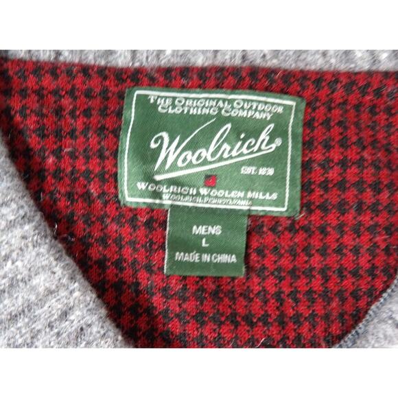 Woolrich Large Wool Sweater Gray V Neck Lambswool Gray Heather Fishermen Grandpa - Picture 4 of 11